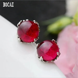 Red Fused Alumina Sterling Silver Stud Earrings