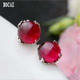 Red Fused Alumina Sterling Silver Stud Earrings
