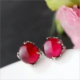 Red Fused Alumina Sterling Silver Stud Earrings