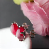 Red Fused Alumina Sterling Silver Stud Earrings
