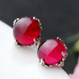 Red Fused Alumina Sterling Silver Stud Earrings