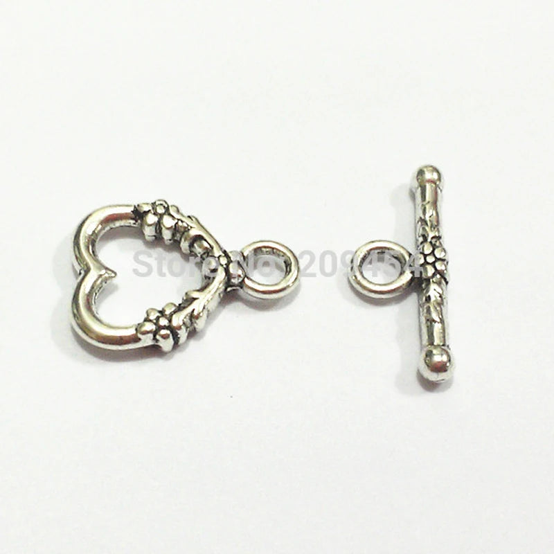 100 Vintage Silver/Gold Flower/Crown/Heart Toggle Hook Clasps