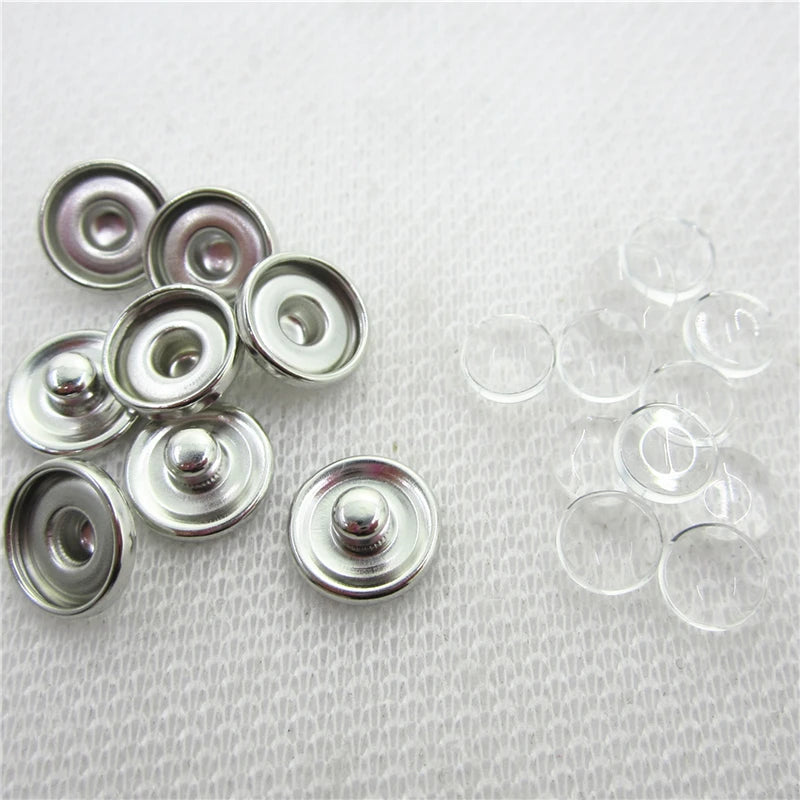 Brass Snap Buttons with Clear Glass Cabochons 12mm