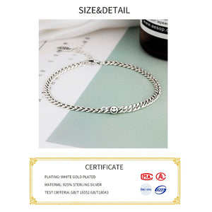925 Sterling Silver Bracelet Large Pendant Smile Face Chain Ladies Party Jewelry