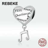 925 Sterling Silver Heart Bead Musical Notes Charm DIY Jewelry Making