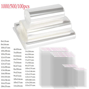 1000-100pcs Clear Plastic Self Adhesive Bag Jewelry Candy Packaging