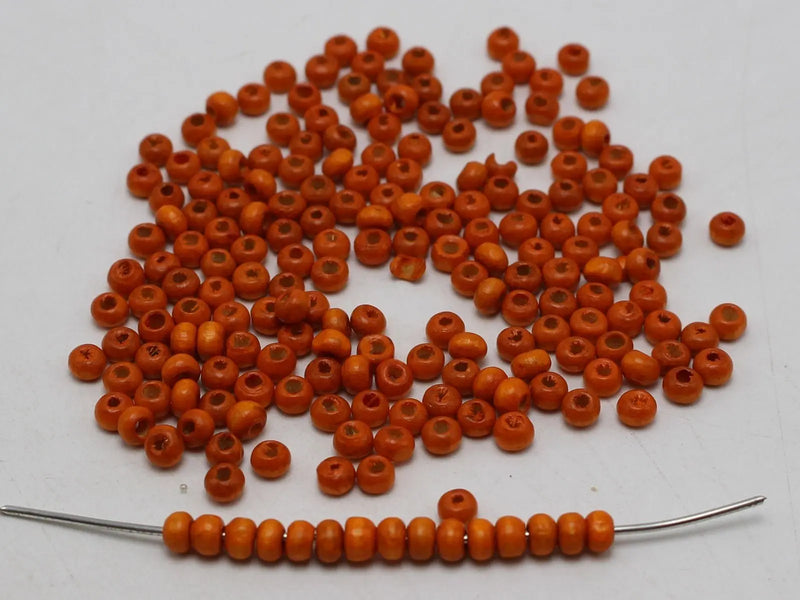 1000 Orange 4mm Round Wood Seed Beads