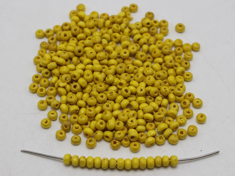 1000 Yellow 4mm Wood Seed Beads~Wooden Spacer beads