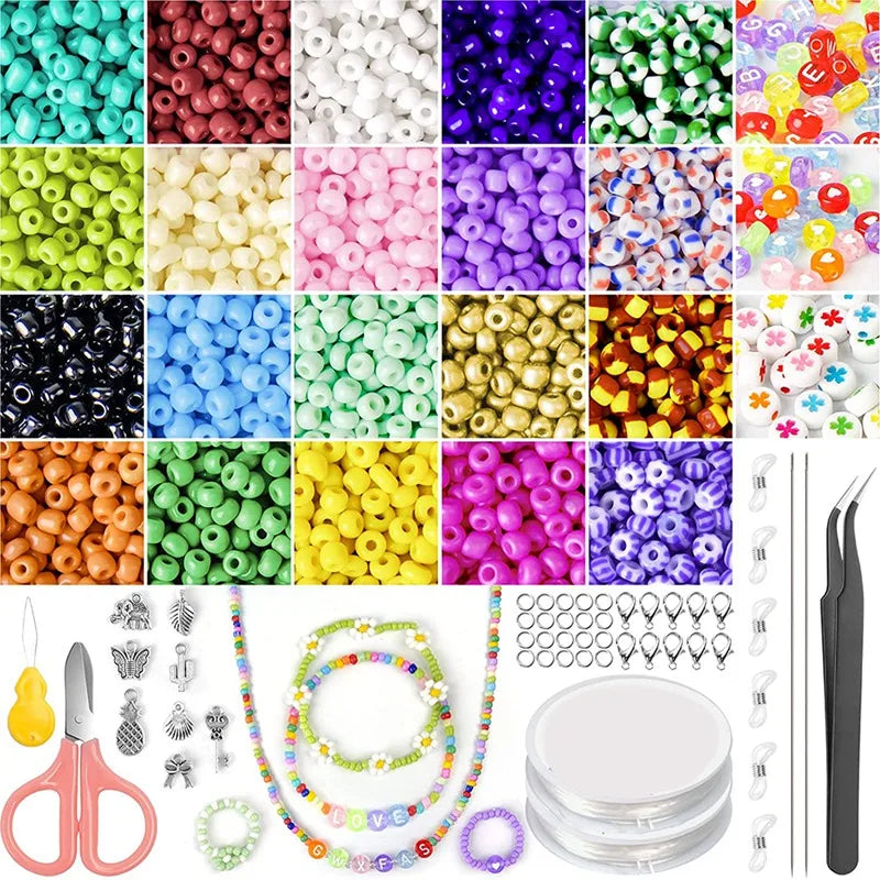 10000Pc 3Mm Glass Seed Beads & 360Pc Letter Beads For DIY Jewelry