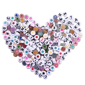 1000Pcs Acrylic Beads Flat Round Arabic Alphabet Star Letter Flower Heart Moon