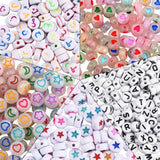 1000Pcs Acrylic Beads Flat Round Arabic Alphabet Star Letter Flower Heart Moon