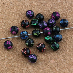 1000Pcs Hollow Cross Carved Acrylic Round Spacer Beads Mixed 8mm Jewelry DIY