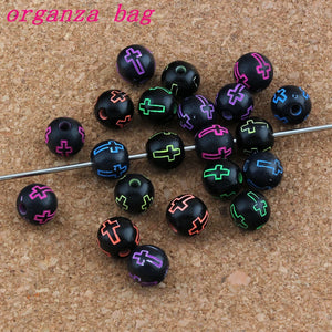 1000Pcs Hollow Cross Carved Acrylic Round Spacer Beads Mixed 8mm Jewelry DIY