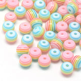 1000Pcs Rainbow Colorful Striped Resin Beads Round Spacer