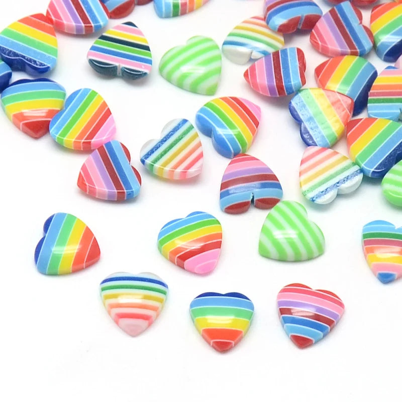1000pc Resin Striped Cabochons Heart Mixed DIY Jewelry Decoration