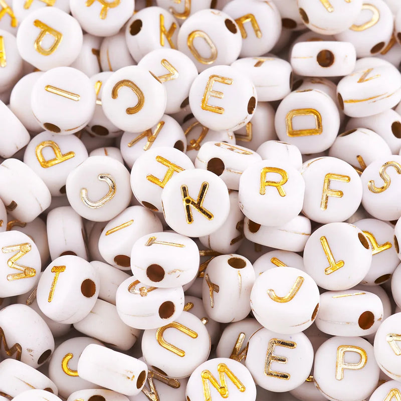 1000pcs Metal Enlaced Acrylic Beads with Golden Alphabet Letter Beads