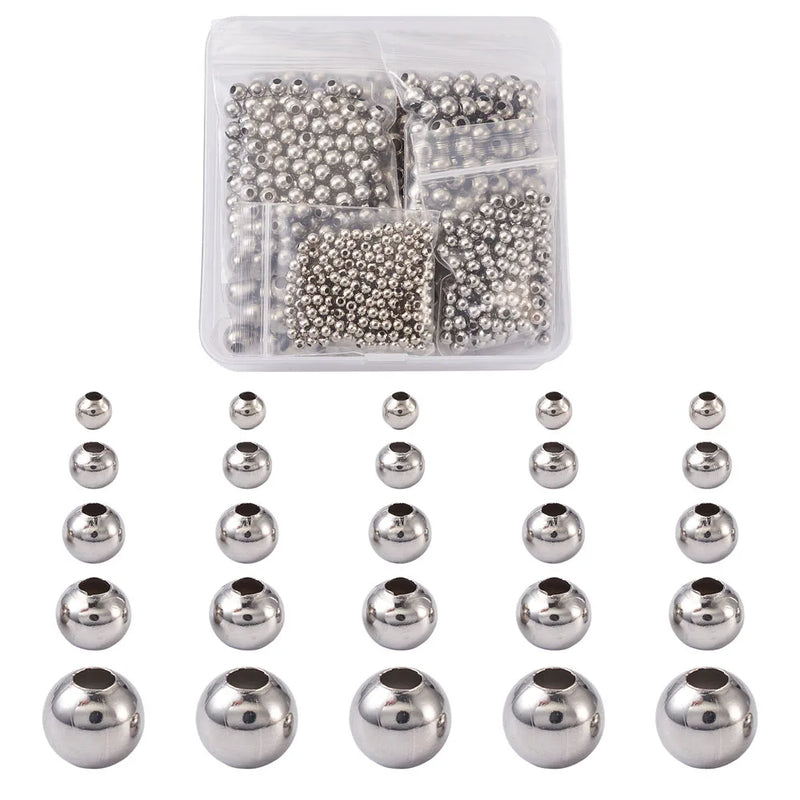 304 Stainless Steel Round Beads for DIY Bracelets - 1000pcs/box