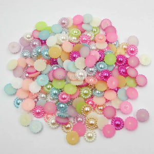 1000pcs 10mm Mix Sunflower Half Round Pearl Flatback Beads DIY Decoration