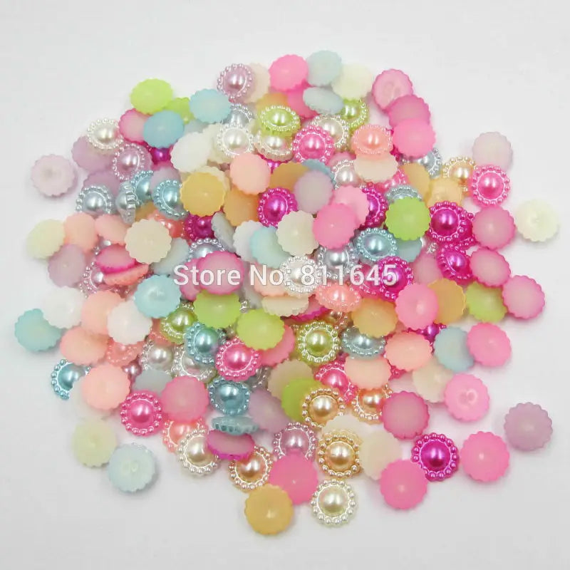 1000pcs 10mm Mix Sunflower Half Round Pearl Flatback Beads DIY Decoration
