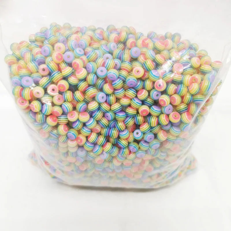 1000pcs 6mm Rainbow Striped Round Beads DIY Jewelry Making