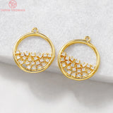 4PCS 15x17MM 24K Brass Zircon Round Charm Pendants DIY Jewelry Making
