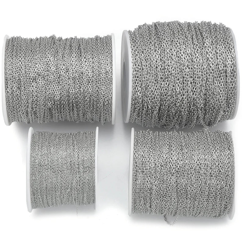 100M 304 Stainless Steel Chain 1.2mm/1.5mm/2mm Flat Cable Link Chain Bulk
