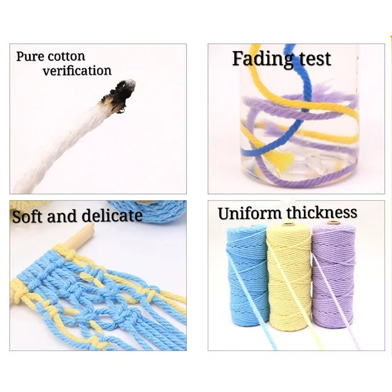100M Macrame Rope Twisted String Colorful Cotton Rope DIY Craft
