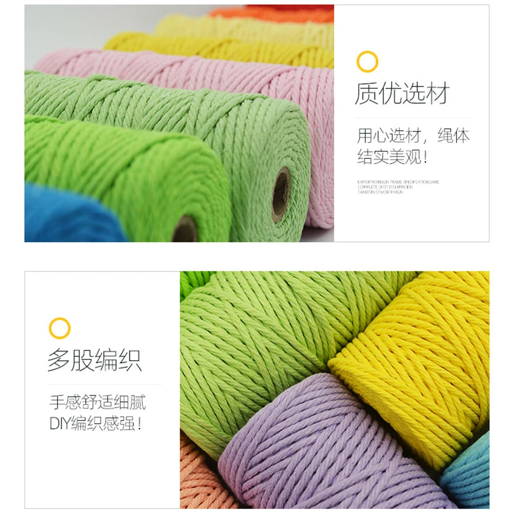 100M/roll 3 4mm Colorful Macrame Cotton Cord Rope Sewing Twine Thread String