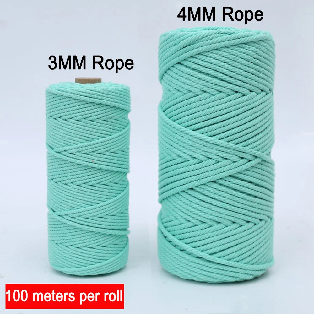 100M/roll 3 4mm Colorful Macrame Cotton Cord Rope Sewing Twine Thread String