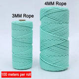 100M/roll 3 4mm Colorful Macrame Cotton Cord Rope Sewing Twine Thread String