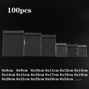 100PC/6x8-6x29cm Transparent Opp Plastic Bag Self-Adhesive Sealing Jewelry Bag