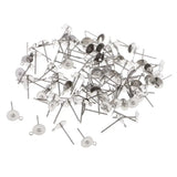 100PC DIY EARRINGS POSTS Silver Plated 6MM Flat Pad Ear Stud Findings