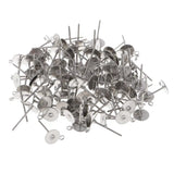 100PC DIY EARRINGS POSTS Silver Plated 6MM Flat Pad Ear Stud Findings