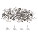100PC DIY EARRINGS POSTS Silver Plated 6MM Flat Pad Ear Stud Findings