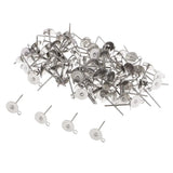 100PC DIY EARRINGS POSTS Silver Plated 6MM Flat Pad Ear Stud Findings