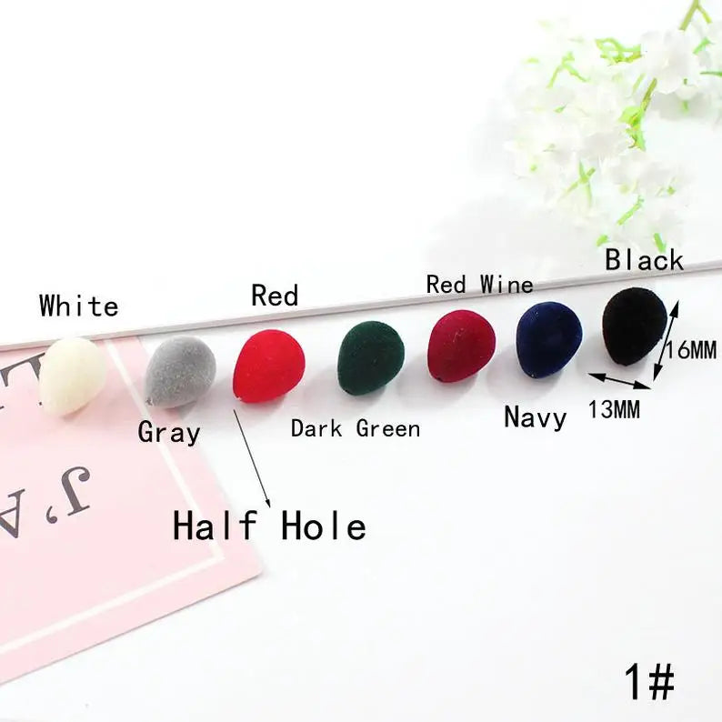 100PCS 13X16MM Acrylic Water Drop Half Hole Flocked Velvet Drop Beads