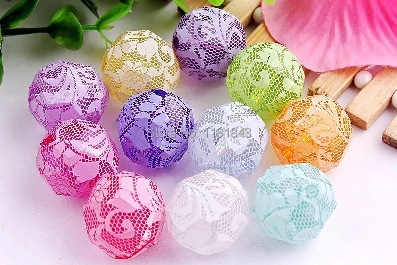 100PCS 20MM Chunky Mixed Faceted Print Lace Beads Wholesales