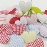 100PCS 35*30MM Heart Patches Appliques Checkered for DIY Clothes Hat Shoes