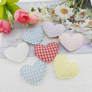 100PCS 35*30MM Heart Patches Appliques Checkered for DIY Clothes Hat Shoes
