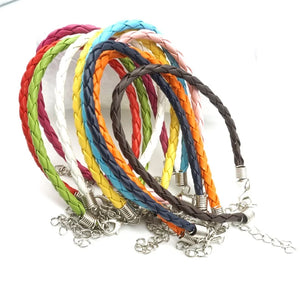 100PCS Colorful PU Leather Braided Chain Bracelet DIY Beads Charm