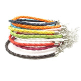 100PCS Colorful PU Leather Braided Chain Bracelet DIY Beads Charm