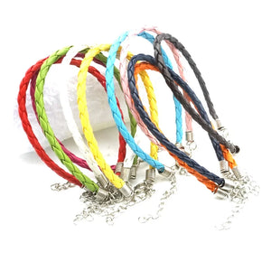 100PCS Colorful PU Leather Braided Chain Bracelet DIY Beads Charm