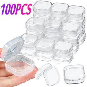 100PCS Clear Mini Jewelry Box Nail Art Colorful Diamond Storage Case