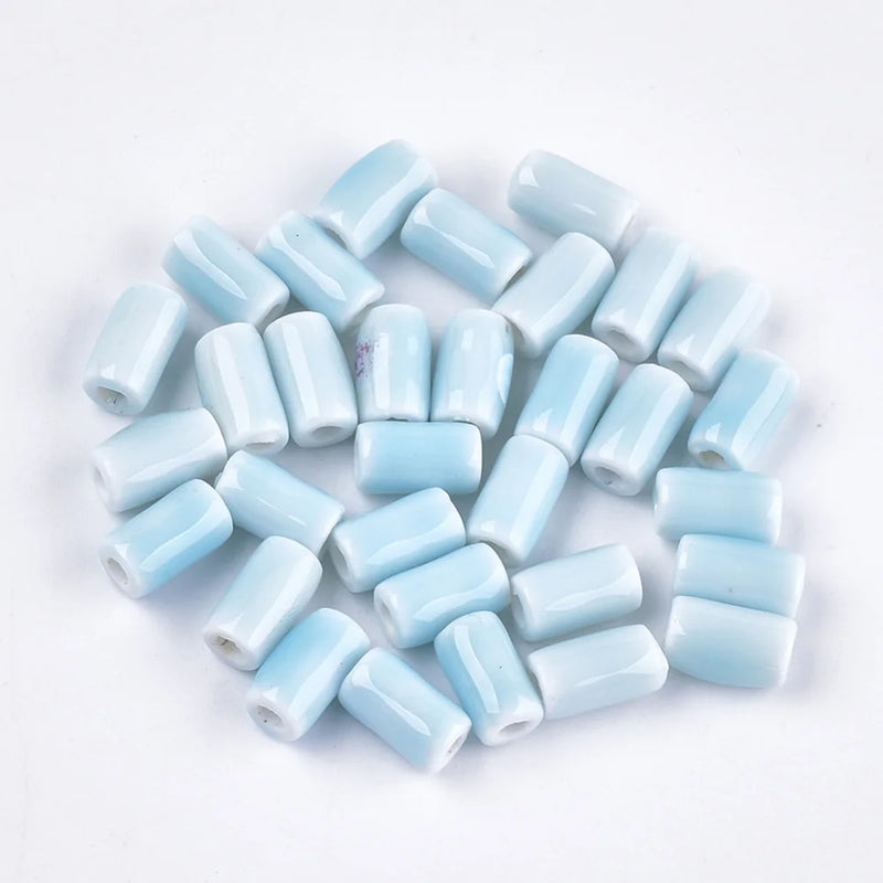 100PCS Bright Glazed Porcelain Column Beads 10~10.5x6mm