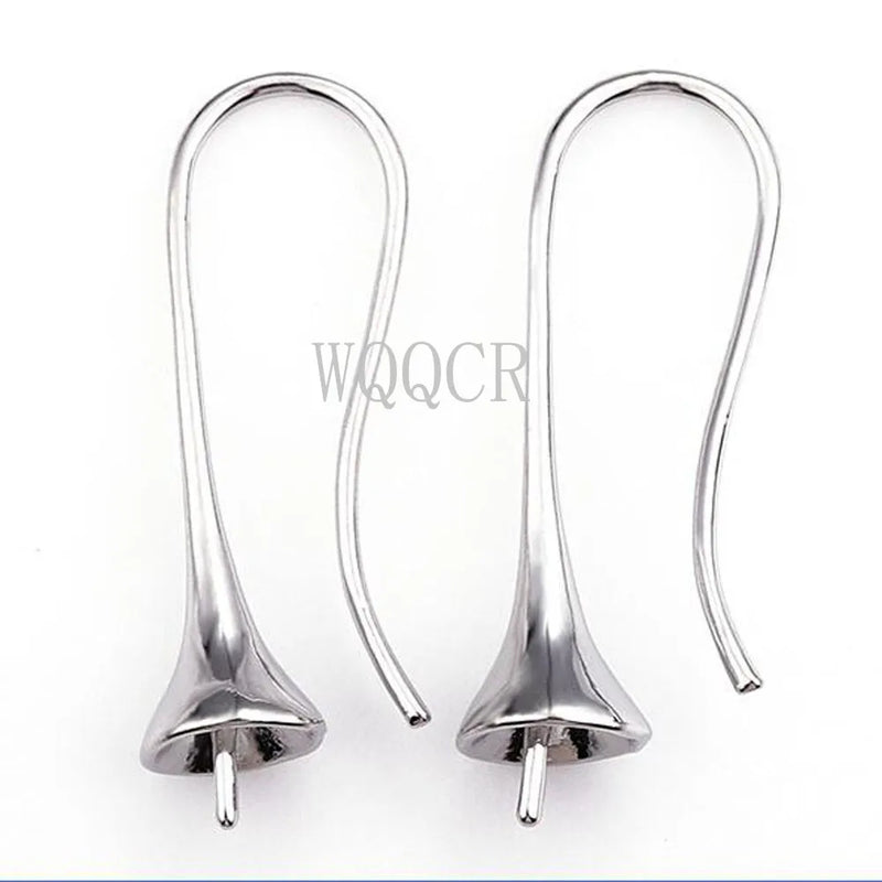 100PCS 925 Silver Hook Earrings Smooth Trumpet Shape Bead Earring Accessories