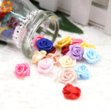 100PCS Mini Satin Rose Ribbon Rosettes Fabric Flower Bow Wedding Craft Sewing