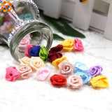 100PCS Mini Satin Rose Ribbon Rosettes Fabric Flower Bow Wedding Craft Sewing