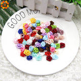 100PCS Mini Satin Rose Ribbon Rosettes Fabric Flower Bow Wedding Craft Sewing