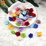 100PCS Mini Satin Rose Ribbon Rosettes Fabric Flower Bow Wedding Craft Sewing