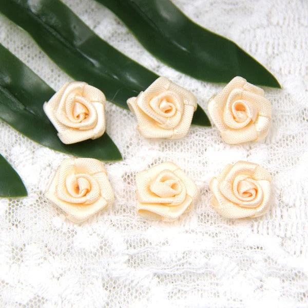 100PCS Mini Satin Rose Ribbon Rosettes Fabric Flower Bow Wedding Craft Sewing